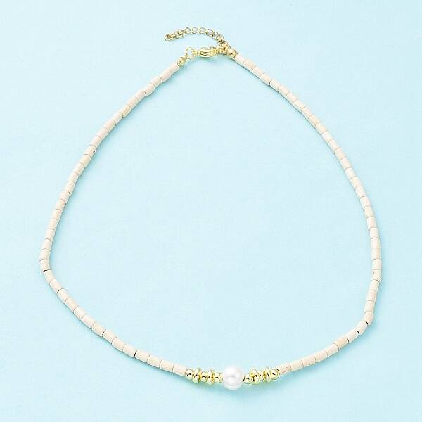 Synthetic Turquoise & Natural Pearl Beaded Necklace