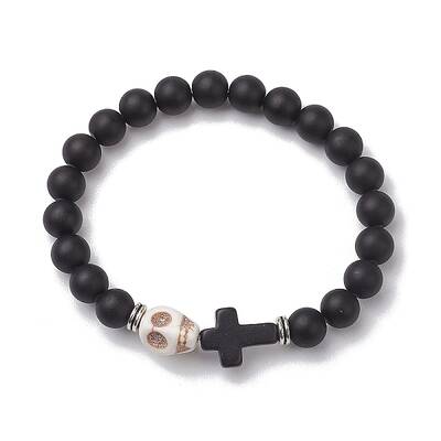 Halloween Skull & Cross Dyed Synthetic Turquoise Bracelets