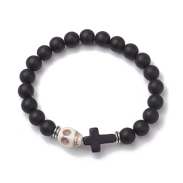 Halloween Skull & Cross Dyed Synthetic Turquoise Bracelets
