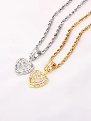 Heart Shaped Pendant Necklace, Fashion Zircon Decor Necklace for Party, Daily Decor, Trendy All-match & Exquisite Jewelry for...