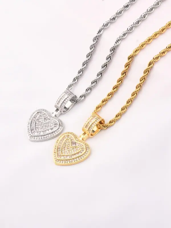 Heart Shaped Pendant Necklace, Fashion Zircon Decor Necklace for Party, Daily Decor, Trendy All-match & Exquisite Jewelry for...