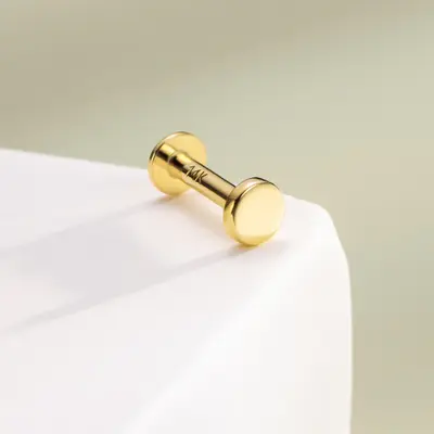 14K Gold Disc Threadless Cartilage Nose Stud - 14K Top Only / 2.0mm