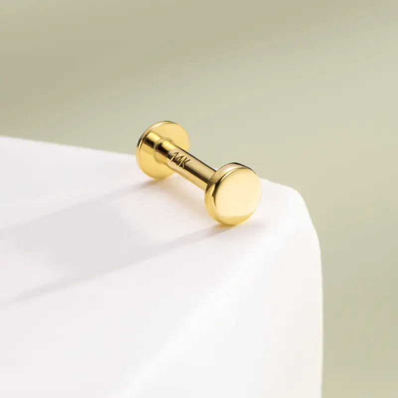 14K Gold Disc Threadless Cartilage Nose Stud - 14K Top Only / 2.0mm