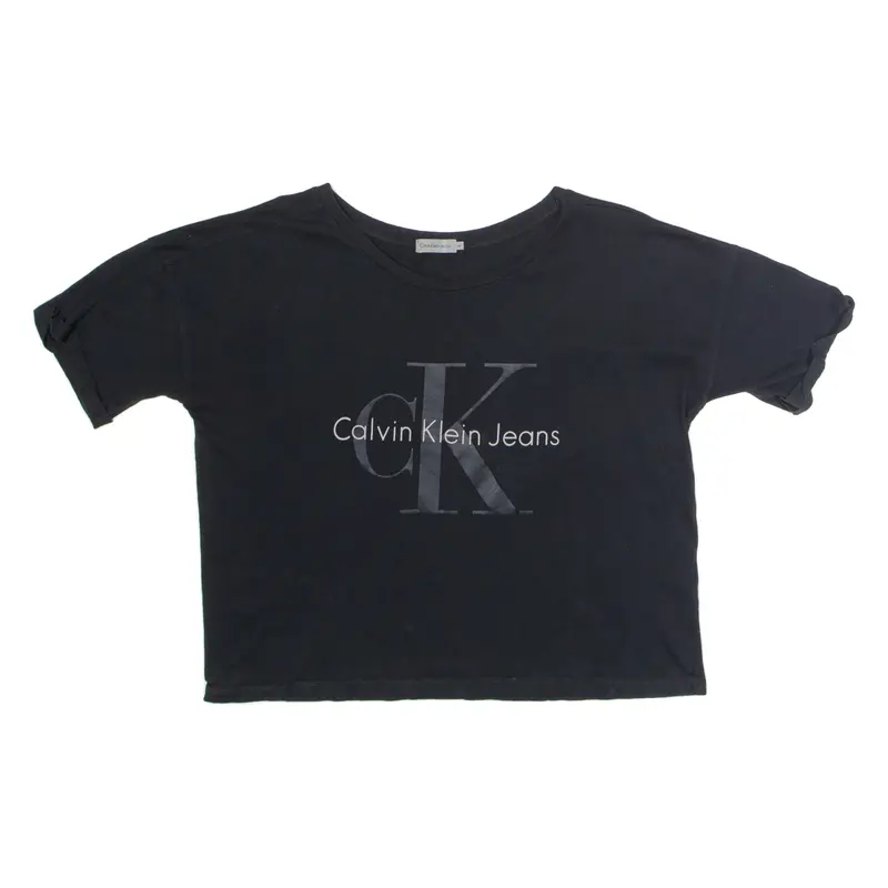 CALVIN KLEIN JEANS Cropped Womens T-Shirt Black Crew Neck M