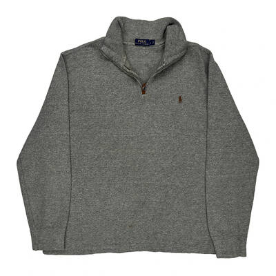 Polo By Ralph Lauren 1/4 Zip - Large Grey Cotton Blend