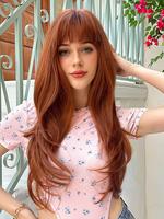 26 Inch Orange Long Curly Wigs for Women,  Gorgeous Fluffy Wigs with Bangs, Synthetic Full Machine Wigs for Party, Daily Use