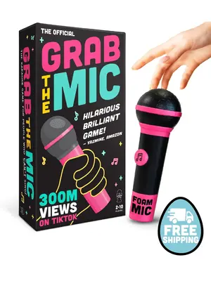 Grab The Mic - Karaoke-Style Game with Foam Microphone, 125 Word Cards, Game Board, Player Tokens & Easy-to-Follow Instructio...