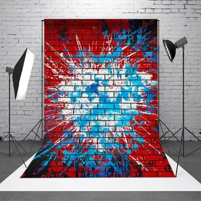Graffiti Blue Ink Splash Red Brick Wall Photo Backdrop - Aperturee