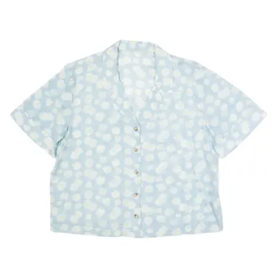 Womens Printed Blouse Blue V-Neck Floral L