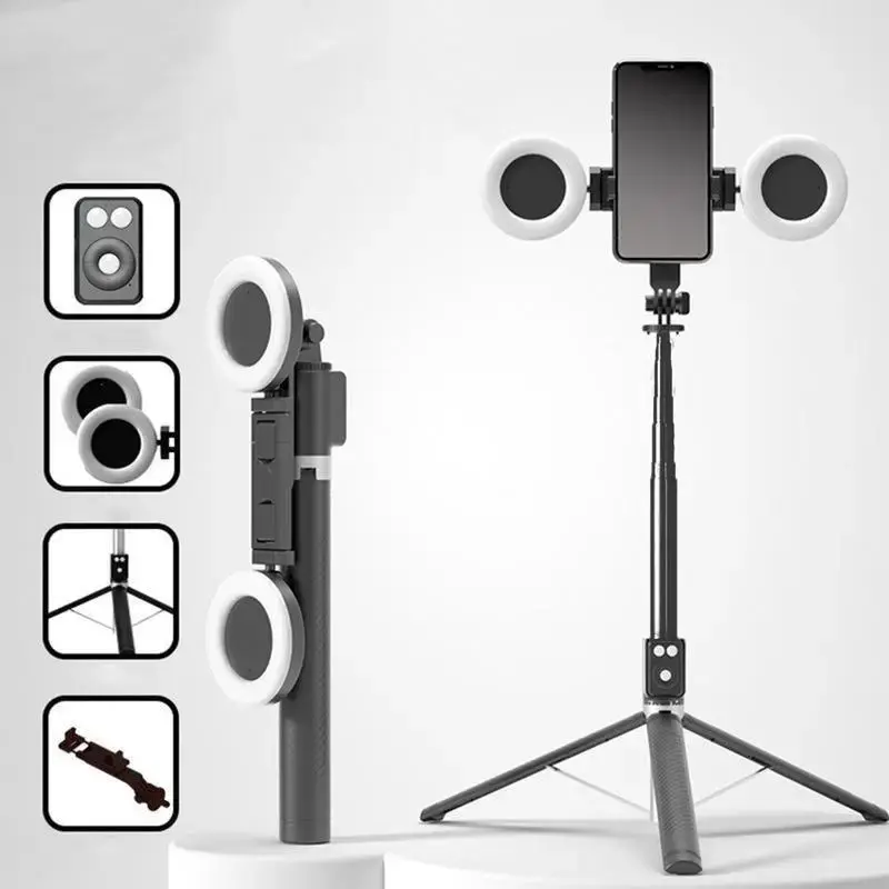 67Inch Aluminum Alloy Phone Selfie Stick with 2 Fill Light, Multifunctional Remote Control Selfie Stick, Live Streaming Tripo...
