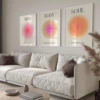 Trendy Motivational Quote Pattern Unframed Painting, 3 Counts/set Positive Aura Spiritual Gradient Wall Art, Aesthetic Room D...