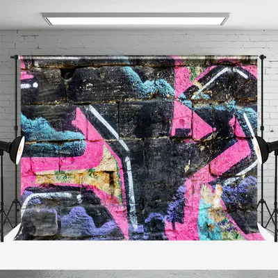 Retro Black Graffiti Brick Wall Photography Backdrop - Aperturee