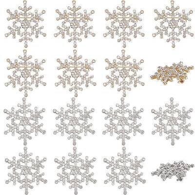 10Pcs 2 Colors Crystal Rhinestone Christmas Snowflake Brooch Pin