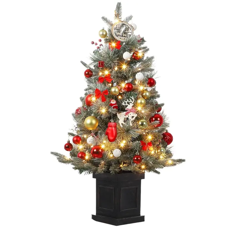 Garvee 3ft Prelit Premium Snow Flocked Artificial Christmas Tree with 8 Modes Warm White Led, Mini Prelit Xmas Pine Tree for ...