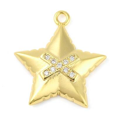 Cross Theme Real 18K Gold Plated Brass Micro Pave Clear Cubic Zirconia Pendants