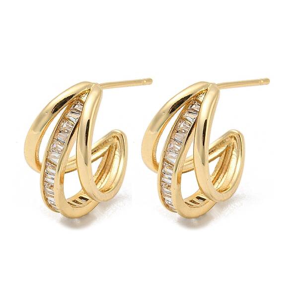 Brass Micro Pave Cubic Zirconia Moon Stud Earring