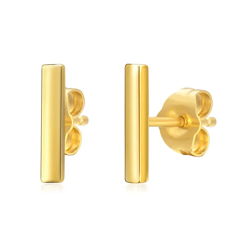 14K Gold Bar Stud Earrings