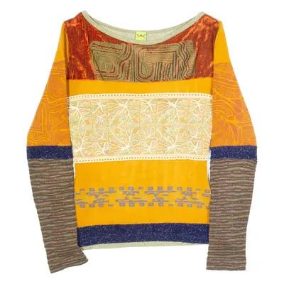 SAVE THE QUEEN Womens Blouse Orange Long Sleeve Crazy Pattern M