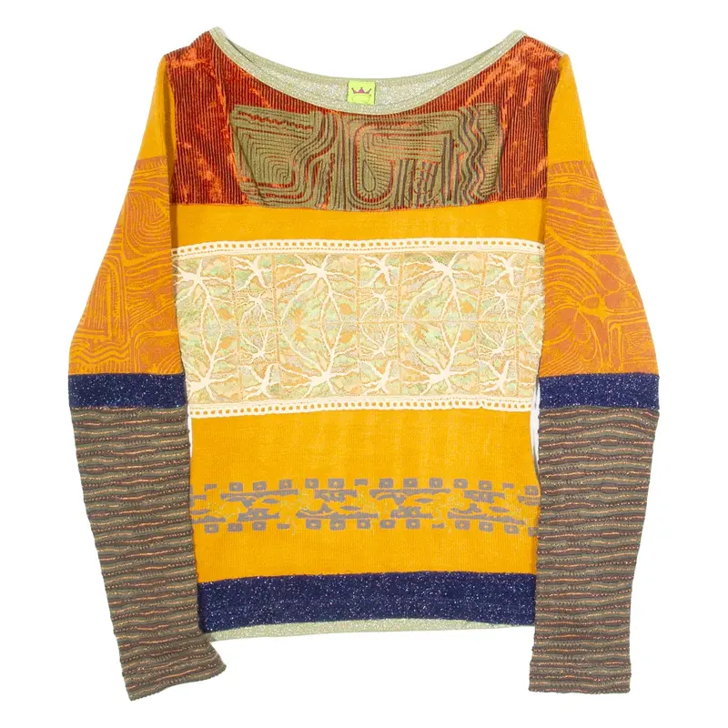 SAVE THE QUEEN Womens Blouse Orange Long Sleeve Crazy Pattern M