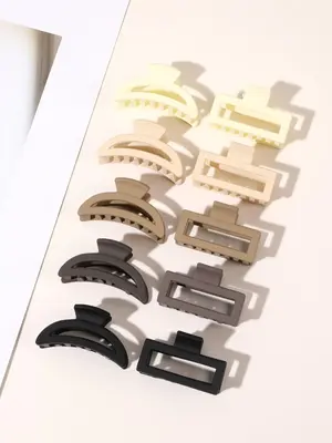 10pcs Simple Plain Geometric Design Hair Claw Clips, Square Semicircle Shaped Casual Mini Hair Claw for Hair Decoration, Casu...