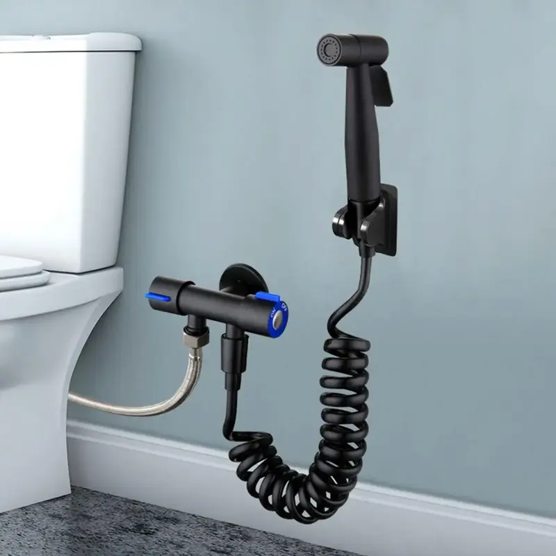 Toilet Bidet Handheld Water Sprayer, 1 Set Stainless Steel Bathroom Spray Gun Kit with Holder, Bathroom Accessories, Wall-mo...