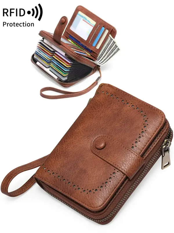 Women's Plain Zipper Short Wallet, 2025 New Style Rfid Protection Multi Card Slot Card Holder, Casual Trendy Versatile Daily ...