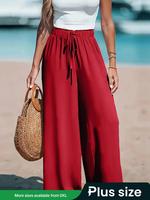 【Plus Size】 Solid Color Wide Leg Pants, Casual Comfy Trousers for Daily Wear, Women's Bottoms for All Seasons, Summer Bot...