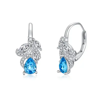 Sterling Silver Crystal Drop Shape Lever-back Earrings