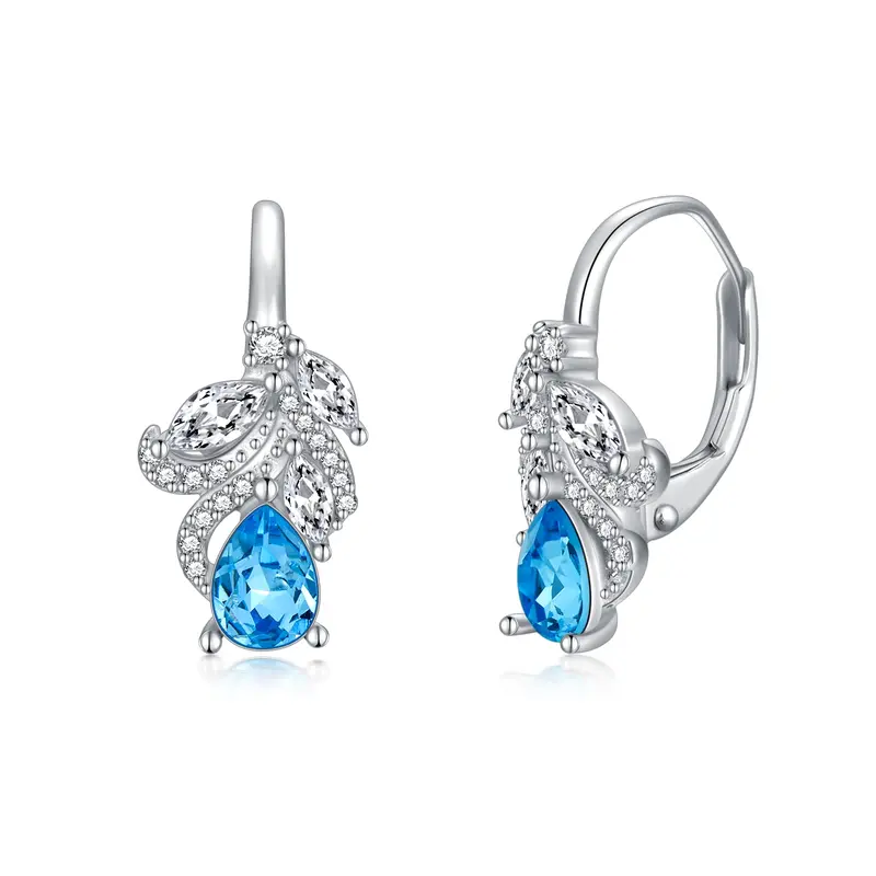 Sterling Silver Crystal Drop Shape Lever-back Earrings