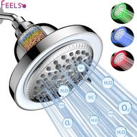 FEELSO LED Shower Head, Filtered Shower Head with Light, 3 Color Water Pressure Drives the Lights to Glow shower head Round P...