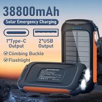Solar Charger Power Bank, waterproof portable charger with USB-C fast charging, dual LED flashlights, solar panel, ideal for ...