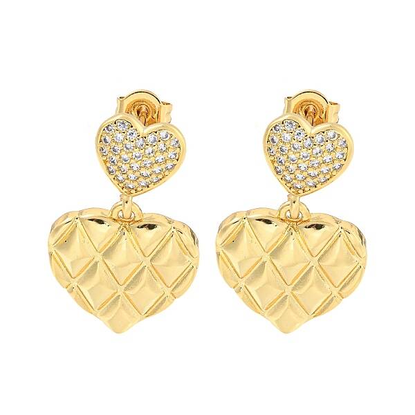 Heart Brass Pave Clear Cubic Zirconia Dangle Stud Earrings