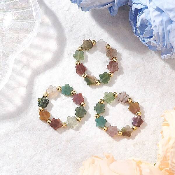 3Pcs Natural Indian Agate Finger Rings