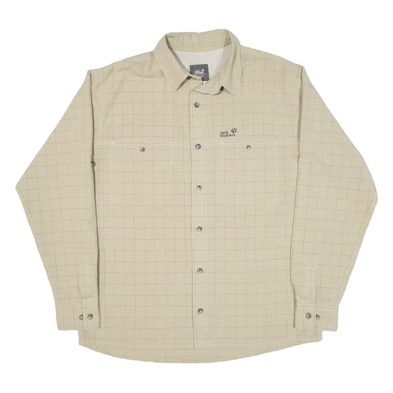 JACK WOLFSKIN Mens Shirt Beige Check Long Sleeve L