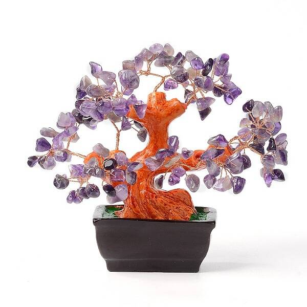 Natural Amethyst Chips Money Tree Bonsai Display Decorations