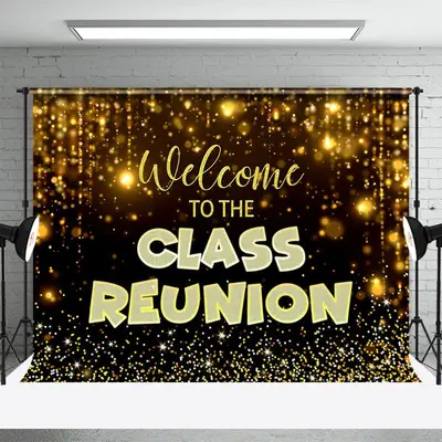 Gold Glitter Black Welcome Class Reunion Backdrop - Aperturee