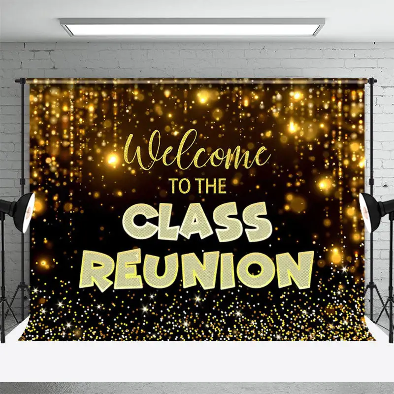 Gold Glitter Black Welcome Class Reunion Backdrop - Aperturee
