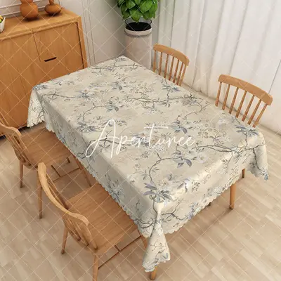 Aperturee Beige Vintage Floral Rectangle Tablecloth For Decor, 52 x 70 inch, 30.82 USD, rectangle tablecloths, ZJY05011-A
