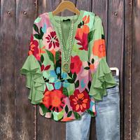 Cherrybetty Colorful Floral Print Ruffle Sleeve Top Going Outfits Blouses Women Vintage 90s Tops Funny Shirts Women Elegant C...