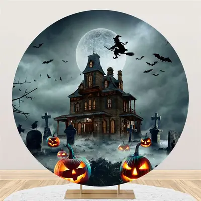 Aperturee Dim Castle Bat Pumpkin Circle Halloween Backdrop | Halloween Photo Backdrop Diy | Halloween Backdrop Decorations | ...