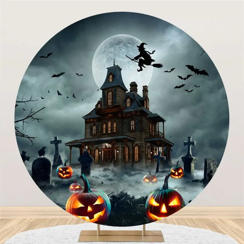 Aperturee Dim Castle Bat Pumpkin Circle Halloween Backdrop | Halloween Photo Backdrop Diy | Halloween Backdrop Decorations | ...