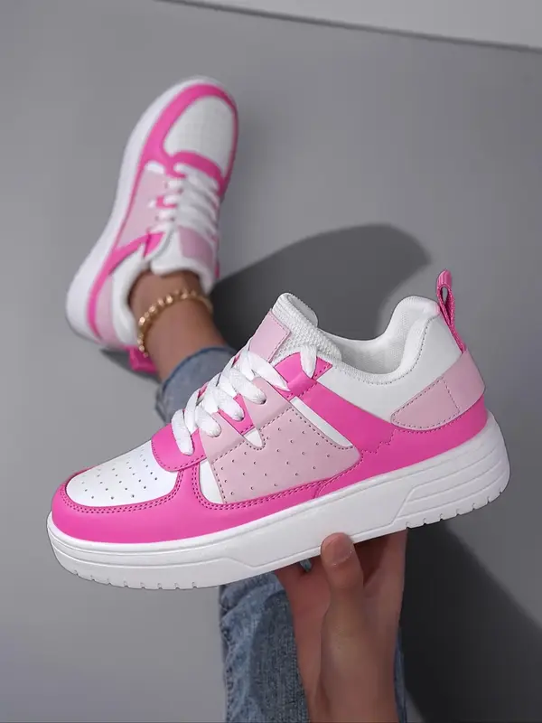 Women's Fashion Colorblock Lace Up Low Top Casual Sneaker Shoes, Fall Casual Comfortable Breathable Sports Casual Sneakers, F...