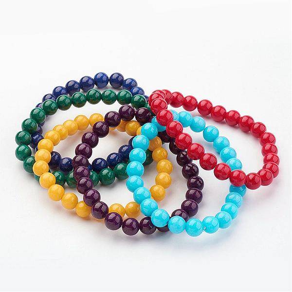 Natural Mashan Jade Beads Stretch Bracelets