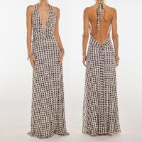 Women Chic Long Dress, Sleeveless Halter Dress Backless Flower/dots Print Summer Cocktail Dress Outdoorfun