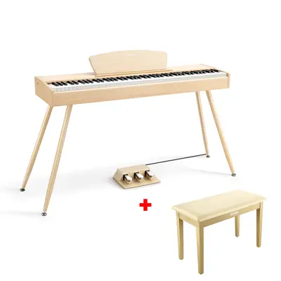 Donner DDP-80 Wooden Digital Piano - Light Oak / Piano+Light Oak Two Seated Bench