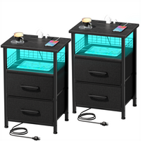 LED Nightstand Sets of 2 With Charging Station,Night Stand With 2  Drawers, Bedside Tables, Space-Saving End Table With USB P...