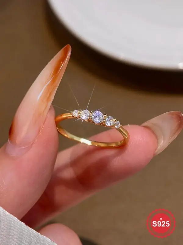 S925 Sterling Silver Elegant Zircon Ring, Luxury Engagement Ring for Women, Fashion Jewelry Accessories for Party, Daily Clot...