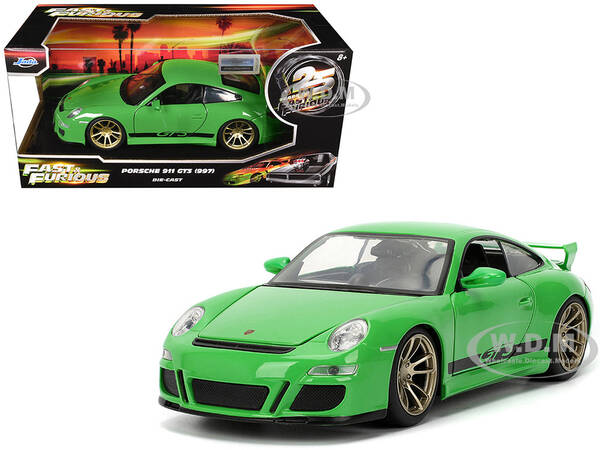 Porsche 911 GT3 (997) Green with Black Accents Fast X (2023) Movie 25 Years of Fast & Furious Series 1/24 Diecast Model C...