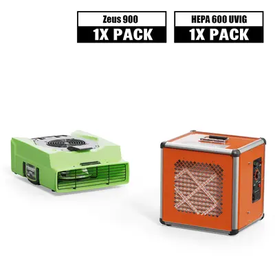 Alorair Sanitization & Disinfection Combo Pack, 1 X Zeus 900 Air Mover, 1 X HEPA 600 UVIG Air Scrubber - Green