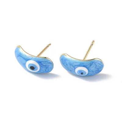 Enamel Curved Oval with Evil Eye Stud Earrings